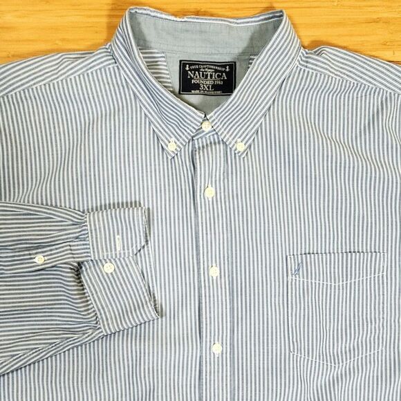 Nautica Mens True Craftmanship Sea Voyage Striped Button Up 3xl Blue Preppy - Picture 1 of 8